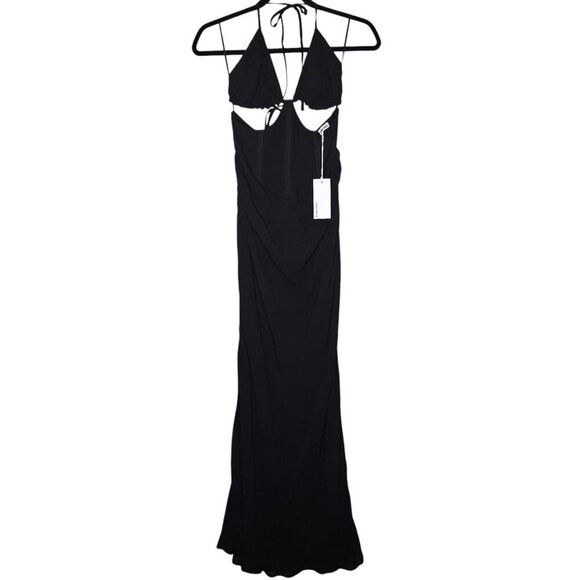 Reformation Romona Black Maxi Dress NWT Cut Out Halter‎ Smocked Open Back Size 4 - Picture 3 of 12